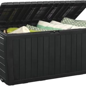 Keter Marvel Plus 71 Gallon Resin Deck Box-Organization and Storage for Patio Furniture Outdoor Cushions, Throw Pillows, Garden Tools and Pool Toys, Dark Grey