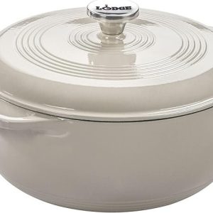Lodge Essential Enamel Cast Iron Dutch Oven – Perfect for Bread Baking, Braising, Marinating & Slow Cooking – Features Moisture-Sealing Lid & Dual Handles – Kitchen Essentials – 6 Quarts – Oyster White