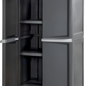 Sterilite 4 Shelf Cabinet, Heavy Duty and Easy to Assemble Plastic Storage Unit, Organize Bins in the Garage, Basement, Attic, Mudroom, Gray, 1-pack