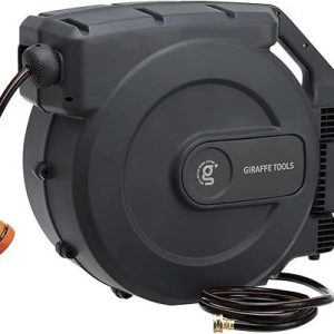 Giraffe Tools Retractable Garden Hose Reel 1/2 Inch x 155 with 5 ft Leader Hose, Heavy Duty, Any Length Lock, Slow Return System, Wall Mounted and 180 Deg Swivel Bracket