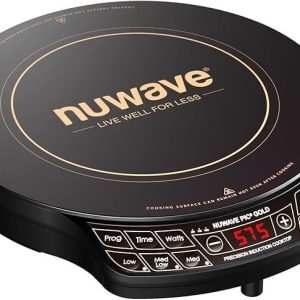 Nuwave Precision Induction Cooktop Gold, 12” Shatter-Proof Ceramic Glass Surface, Large 8” Heating Coil, Portable, 51Temp Settings 100°F to 575°F, 3 Wattage Settings 600, 900, and 1500 Watts