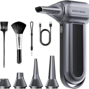 WOLFBOX MF100 Electric Air Duster-150000RPM Super Power Cordless Air Duster, Rechargeable Brushless Motor Durable Blower, 3-Gear Adjustable Dust Blower for Computer, Keyboard, Outdoor, House and Car