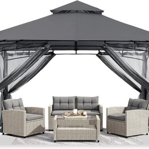 ABCCANOPY Gazebos for Patios 10×10 – Outdoor Steel Frame Gazebo with Mosquito Netting for Lawn Backyard Garden Deck (Dark Gray)