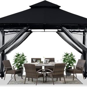 ABCCANOPY Gazebos for Patios 10×12 – Outdoor Steel Frame Gazebo with Mosquito Netting for Lawn Backyard Garden Deck (Black)