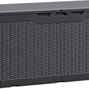 Devoko 100 Gallon Waterproof Large Resin Deck Box Indoor Outdoor Lockable Storage Container for Patio Furniture Cushions Garden Tools (100 Gallon, Black)