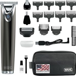 WAHL USA Stainless Steel Lithium Ion 2.0+ Slate Beard Trimmer for Men – Electric Shaver, Nose Ear Trimmer, Rechargeable All in One Men’s Grooming Kit – Model 9864