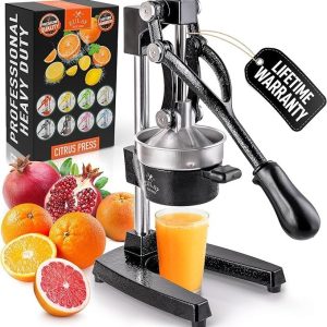 Zulay Kitchen Cast Iron Juicer – Easy-to-Clean Heavy-Duty Manual Juicer, Professional Citrus Juicer – Stainless Steel Lemon Squeezer – Manual Citrus Press & Orange Squeezer – Orange Juicer (Black)