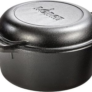 Lodge Cast Iron Double Dutch Oven – Pre-Seasoned 2-in-1 Cast Iron Cookware – Pot & Skillet Combo – Even Heat Retention – Oven-Safe, Versatile Pot – 5 Quart