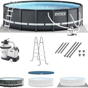 Intex Ultra XTR Frame 14-Foot x 42-Inch Round Above Ground Outdoor Swimming Pool Set with Sand Filter Pump, Ladder, Ground Cloth, and Pool Cover