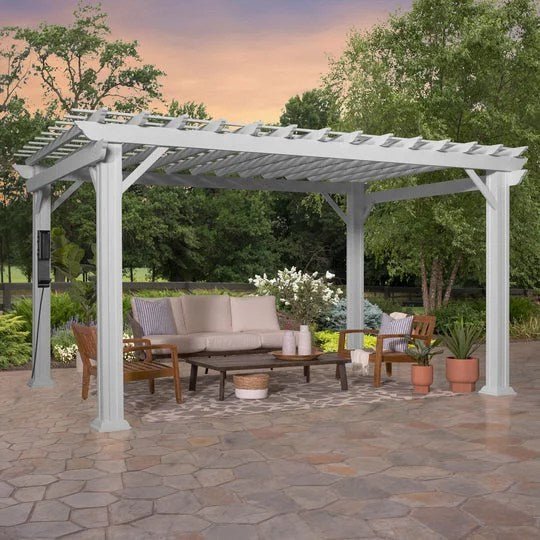 14×10 hawthorne traditional steel pergola with sail shade soft canopy