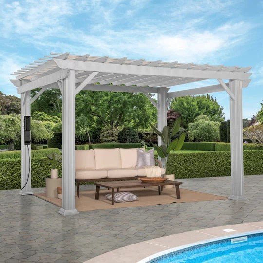 12×10 hawthorne traditional steel pergola with sail shade soft canopy