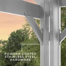 12×10 hawthorne traditional steel pergola with sail shade soft canopy - Image 6