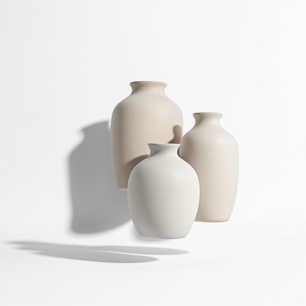 Urban Nestif Ceramic Minimalist Vase Set – Matte Neutral Finish, Set of 3