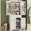 White Manufactured Wood Kitchen Pantry Cabinet with Motion Sensor Light and 180° Swing Doors